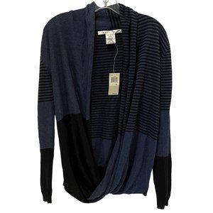 Max Studio Blue Black Stripes Open Front Cardigan Long Sleeve Top NWT